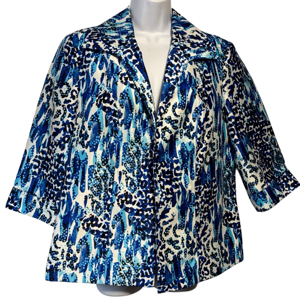 VTG NKD Animal Print Jacket Blazer Sz 14 Festive BluesBlack & White 3/4 Sleeve’s